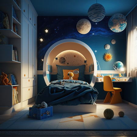 Elegant and beautiful Space and planets Kids bedroom inspiration, generative aiの素材