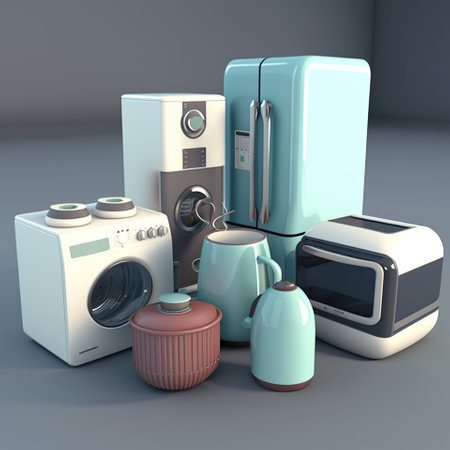 3D rendering, Set of kitchen and home appliances in silver color, generative aiの素材