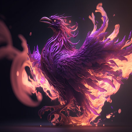 A Stunning Depiction of the Phoenix With Light Purpel Aura in Fantasy Art, generative aiの素材
