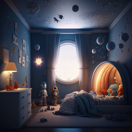 Elegant Space and planets Kids bedroom inspire, generative aiの素材