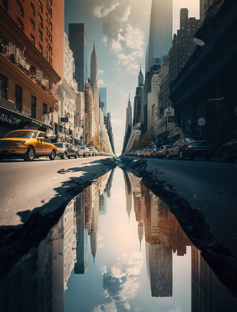 The Reverse Cityscape, An Upside-Down Tour of New York, illustration, generative aiの素材