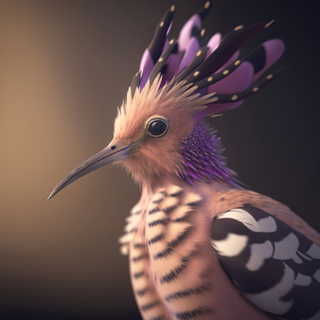A Feathered Wonder, Hoopoe Bird with a Purple Aura, generative aiの素材