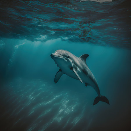 Graceful Swimmers, Majestic Dolphins in their Natural Habitat with a Blue Sea Backdrop, generative aiの素材
