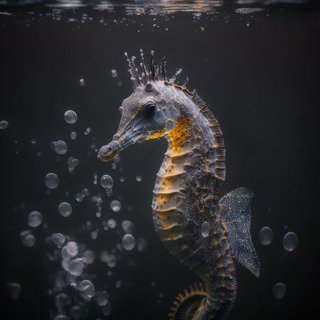 A Beautiful Seahorse Swimming Through the Underwater World, generative aiの素材