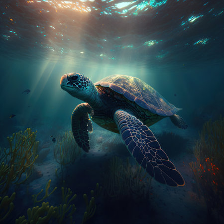 Rainbows in the Sea, The Colorful World of Swimming Sea Turtles, generative aiの素材