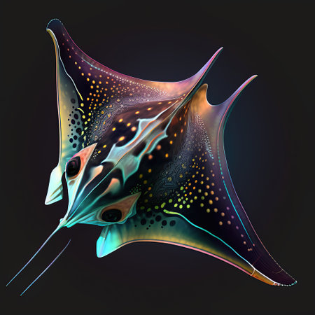 The Oceanic Sentinel, A Manta Ray Borealis Watch Over the Deep, generative aiの素材
