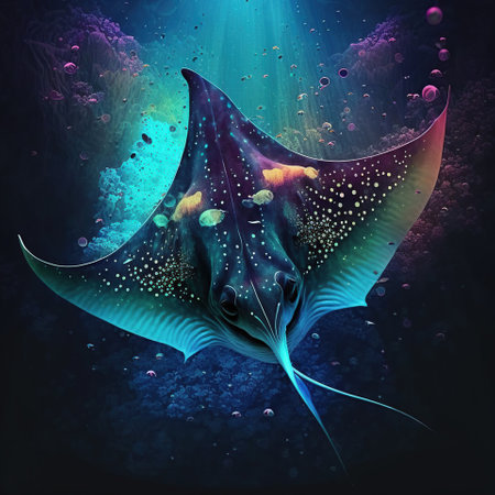 A Manta Ray Borealis Watch Over the Deep, generative aiの素材