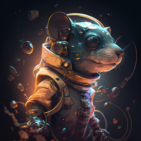 A Cool Rat Cartoon Character Explores the Cosmos, generative aiの素材