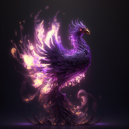 Inferno of Beauty, A Phoenix's Flames With Light Purpel Aura in the World of Fantasy Art, generative aiの素材