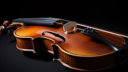Classic violin and bow on black background, generative aiの素材