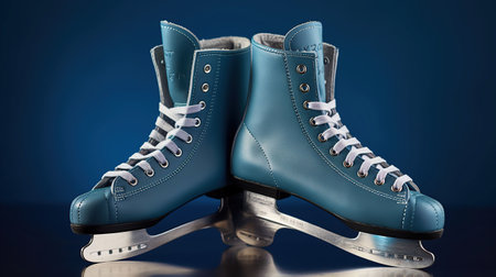 Ice skates on blue background, generative aiの素材