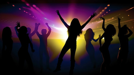 Young people dancing in night club, generative aiの素材