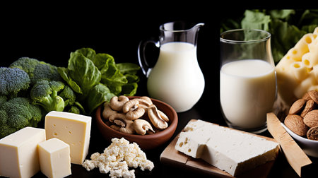 Foods High in Calcium for bone health, muscle constraction, lower cancer risks, weight loss, generative aiの素材
