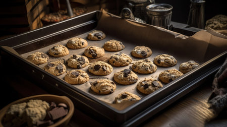 Freshly baked cookies on tray, generative aiの素材