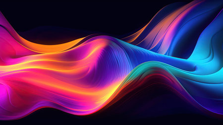 Abstract fluid iridescent holographic neon curved wave in motion colorful background 3d render. Generative Aiの素材
