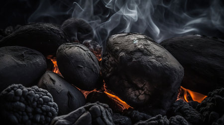 Charcoal for Barbecue Background With Flames, generative aiの素材