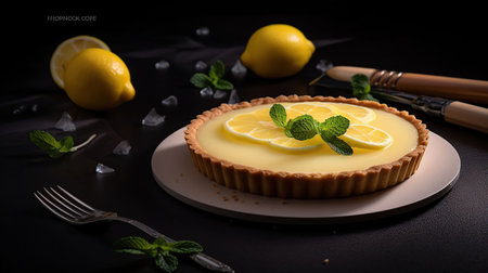 Delicious lemon tart on light background, generative aiの素材