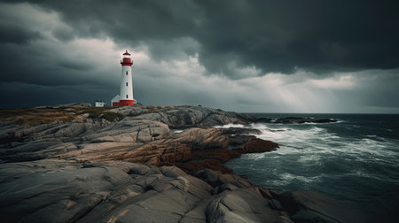 Lighthouse In Stormy Landscape - Leader And Vision Concept, Generative aiの素材