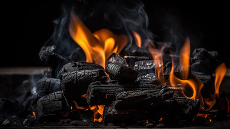 Charcoal for Barbecue Background With Flames, generative aiの素材