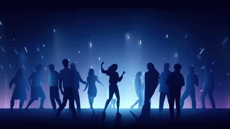 Young happy people are dancing in club. Nightlife and disco concept, generative aiの素材