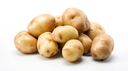 Fresh organic potatoes isolated on white background, generative aiの素材