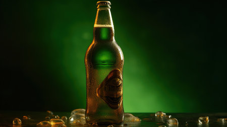 Bottles of cold and fresh beer with ice isolated, generative aiの素材
