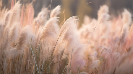 Pampas grass outdoor in light pastel colors. Dry reeds boho style, generative aiの素材