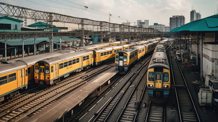 Train station with Moving train Mass Transportation, generative aiの素材