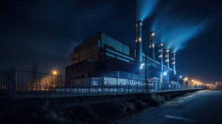 Coal power station and night blue sky, generative aiの素材