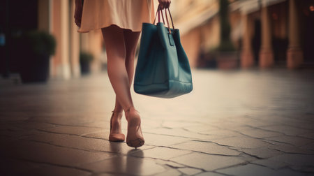 Beautiful Woman legs in high heel with handbag, generative aiの素材