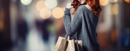 Trendsetting Redhead Girl Rocking Her Shopping Bags in Style. Generative AIの素材