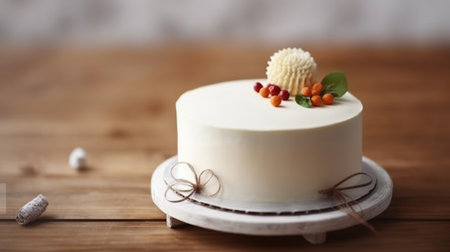 A Minimalist Single Tier Wedding Cake in Pristine White Icing. Generative AIの素材