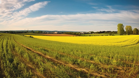 Vast Agricultural Field Panorama Painting the Landscape. Generative AIの素材