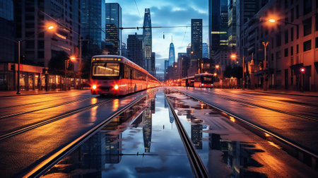 Urban Enchantment, Long Exposure Lights Illuminate the City Night. Generative AIの素材