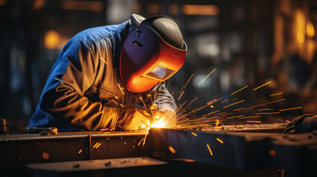The Artistry of Welding Shines in the Darkened Factory Ambiencer. Generative AIの素材