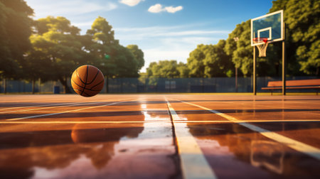 Sunny Skies and Slam Dunks on the Outdoor Basketball Court. Generative AIの素材
