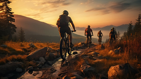 Embracing Dusk, Mountain Bikers in Harmony with Nature and Technologyの素材