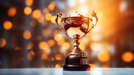 Champion golden trophy for winner background. Success and achievement concept. Sport and cup award theme. Generative AIの素材