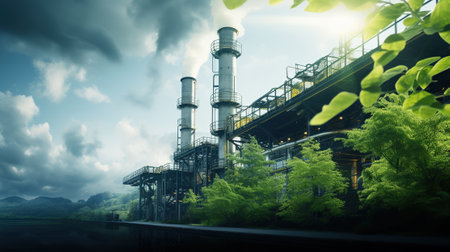 Greening the Industrial Landscape: Eco Power Factory with Low Carbon Footprint. Generative AIの素材