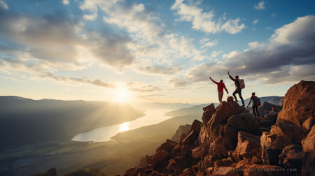 Capturing the Exuberance of Hikers' Leaps on the Hilltopの素材