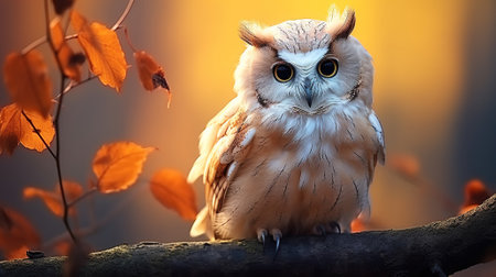 Owl Amidst the Autumn Park. Owl's Presence in the Autumn Forestの素材
