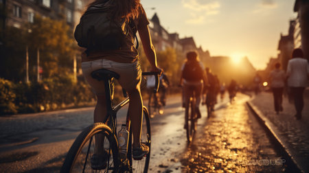 Sunset Cycling Adventure with Friends in the Heart of the Cityの素材