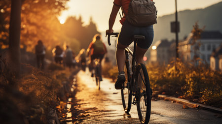 Sunset Cycling Adventure with Friends in the Heart of the Cityの素材