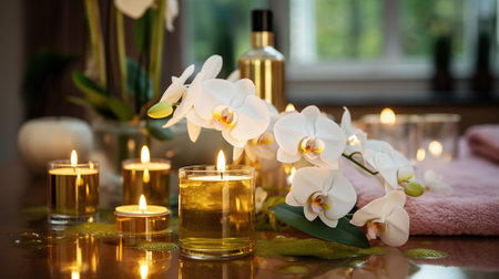 Aromatherapy Oasis, Candlelit Beauty Spa with Enchanting Flowersの素材