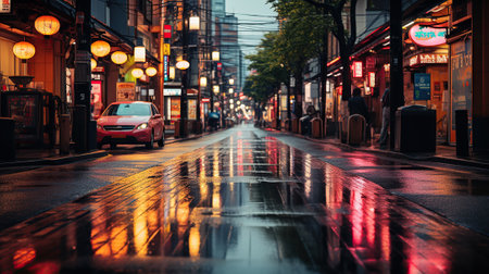 Neon-Lit City Night Shines Amidst Post-Rain Purityの素材