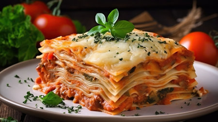 Nutrient-Rich Comfort. Savor the Deliciousness of Vegetarian Lasagna - A Satisfying Meal Choice. Generative AIの素材