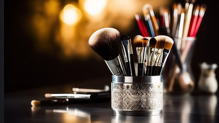 Makeup Brushes Arranged on the Table. Generative AIの素材