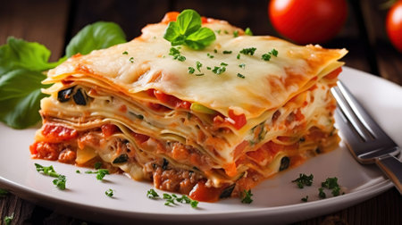 Delicious Vegetarian Lasagna. Give it a try and enjoy it as a lunch or dinner. Generative AIの素材