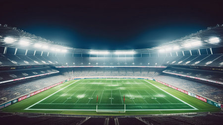 The Spectacle of a Fully Illuminated Football Stadium. Generative AIの素材