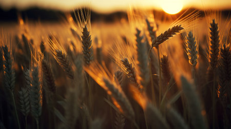 A Wheat Field Bathed in Sunset Light. Generative AIの素材